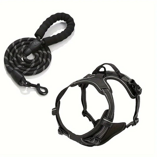 2-Piece Escape-Proof Dog Harness & Leash Set with Waste Bag Dispenser – Soft, Comfortable, and Breathable Vest for Medium to Large Dogs (Ideal for Walks)