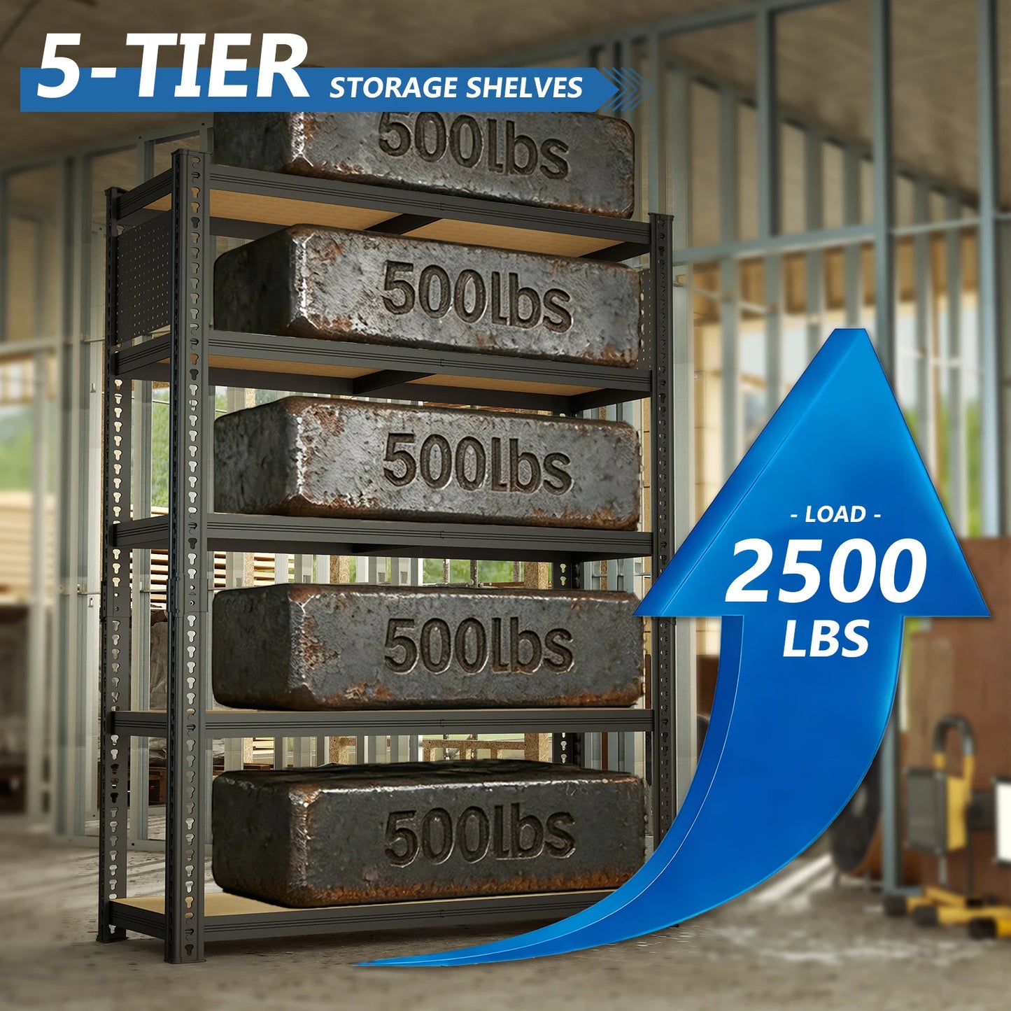 Heavy-Duty 5-Tier Adjustable Metal Shelving Unit with Pegboard Panel System - Capacity Suitable for Basement, Garage, Warehouse