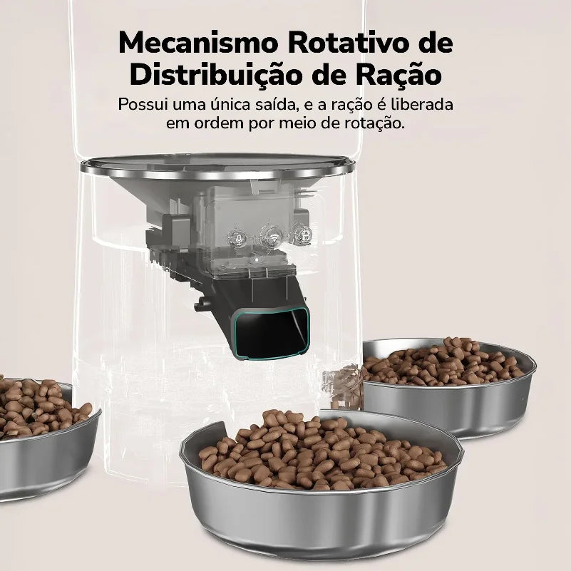 6L Pet Feeder with 3  Bowl Automatic Cat Feeder Smart Dog Food Dispenser WiFi Timing Quantitative Stainless Steel Feeding