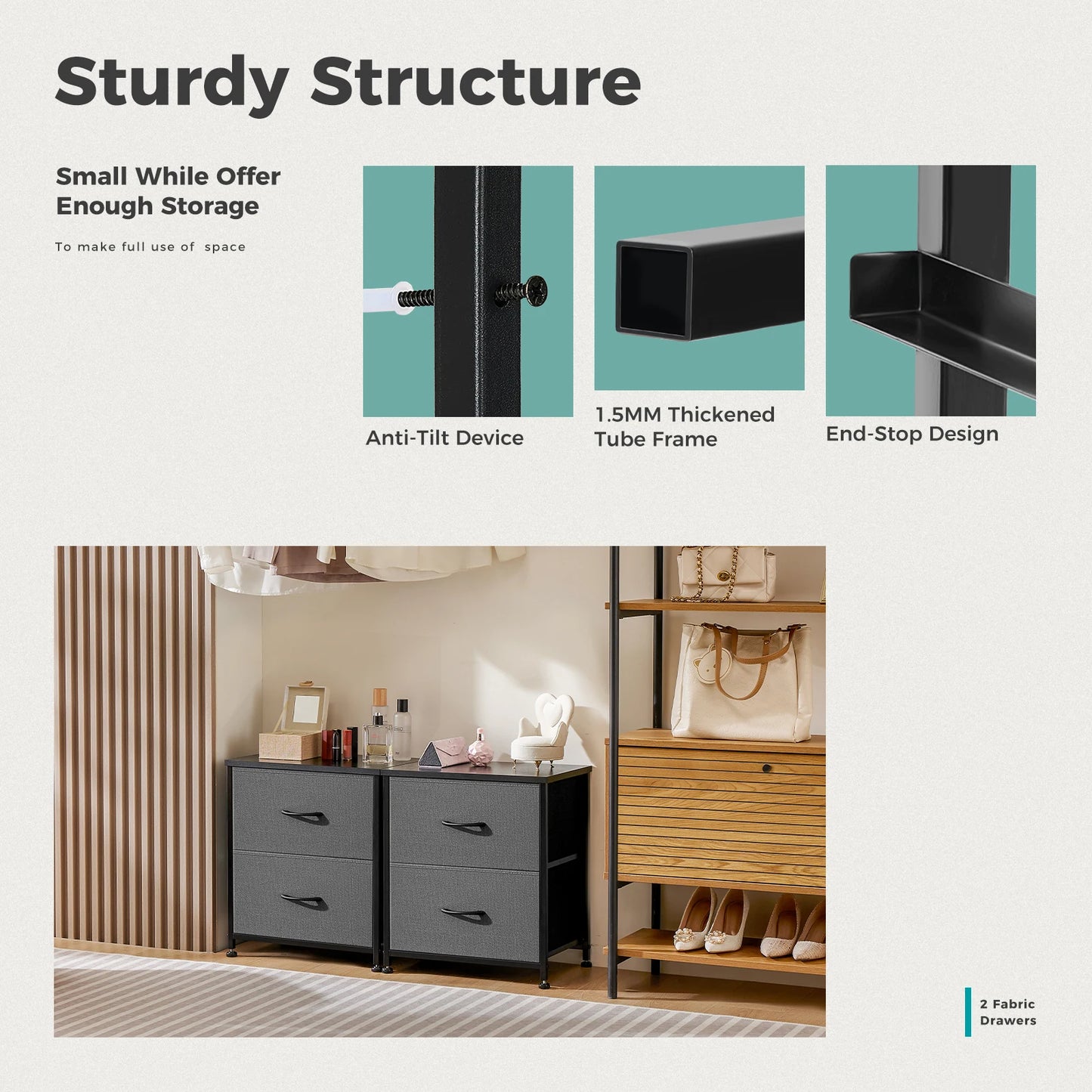 MCQ 2 Fabric Drawers Living Room Cabinet Storage Display Nightstand Bedside Coffee Sofa Tea Table Cabinets For Furniture