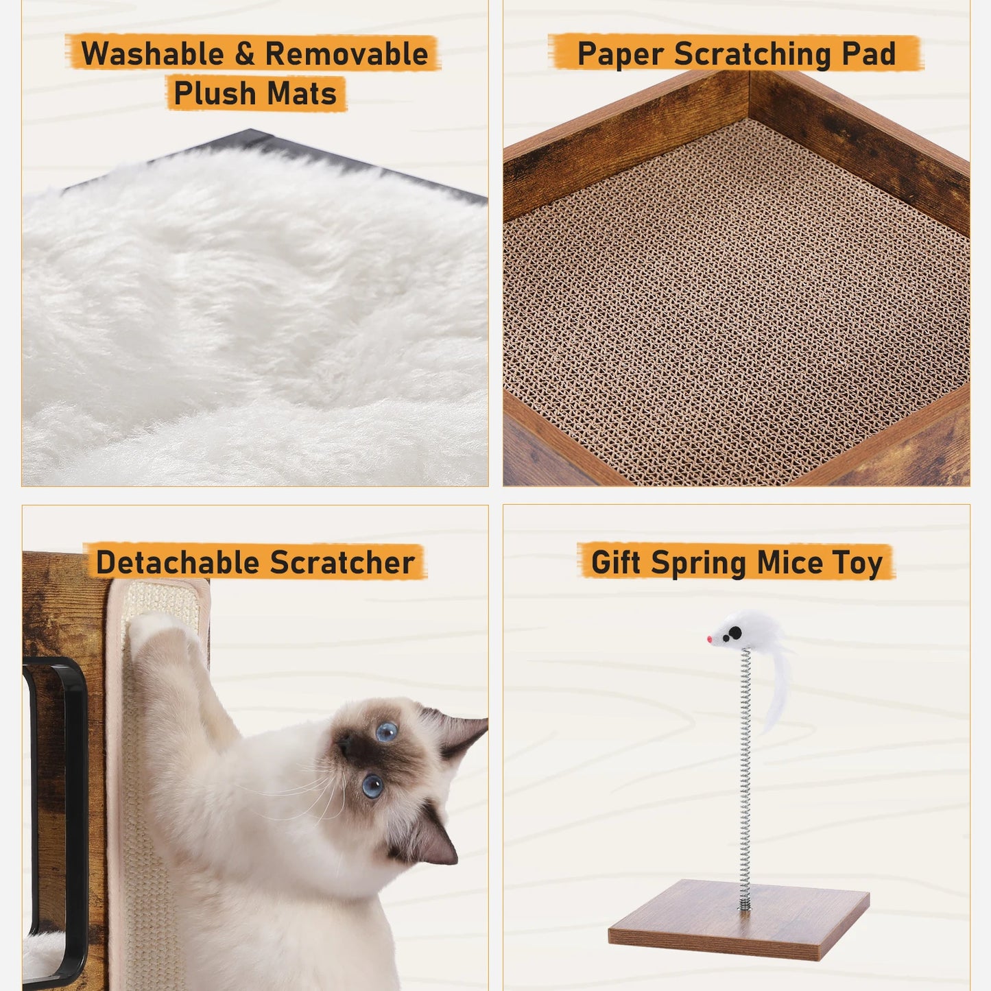PAWZ Road Wood Cat Condo House Bed With Scratching Pad
