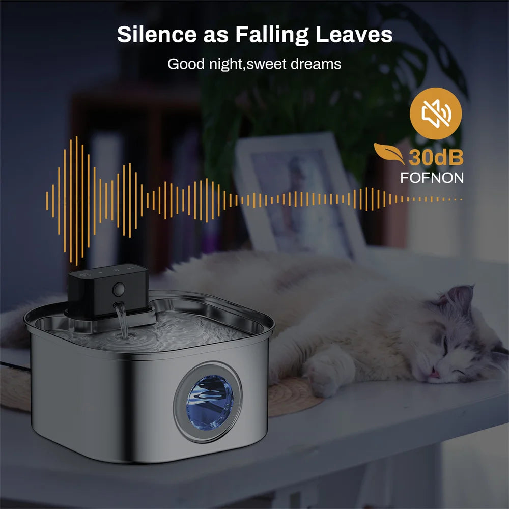 Stainless Steel Cat Water Fountain With 3 Water Modes AutoSensor