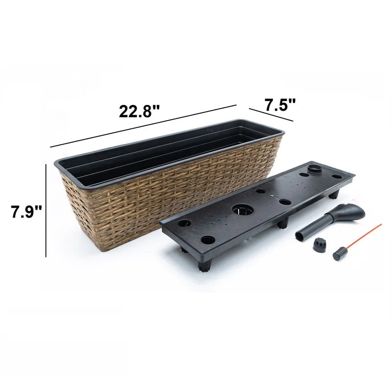 Smart Self-Watering Rectangle Planter 2-Pack, Handwoven Wicker, Brown, Indoor Outdoor Use