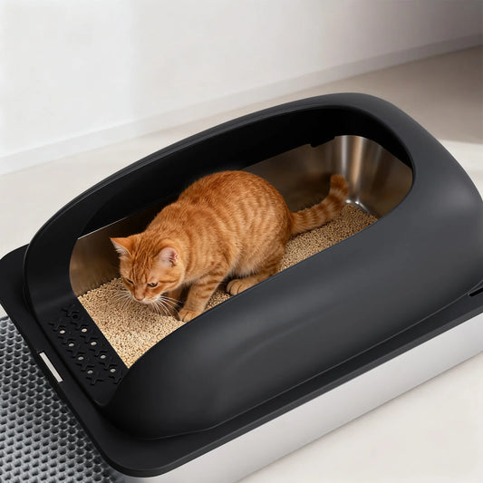 Stainless Steel Cat Litter Box With Lid Scoop And Mat