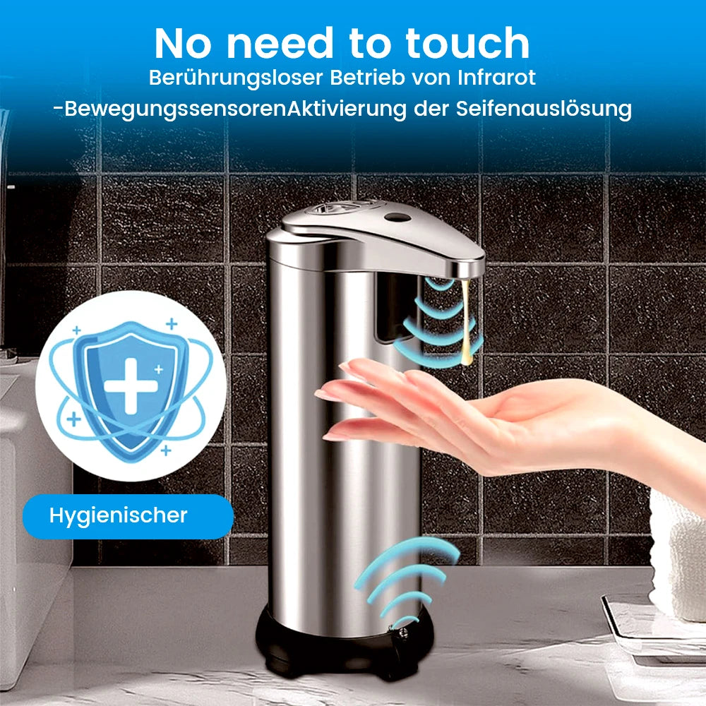 Touchless Automatic Soap Dispenser 304 Stainless Steel Infrared Sensor Liquid Dispenser Adjustable Soap Output Anti Bacterial for Bathroom Kitchen Hotel Home