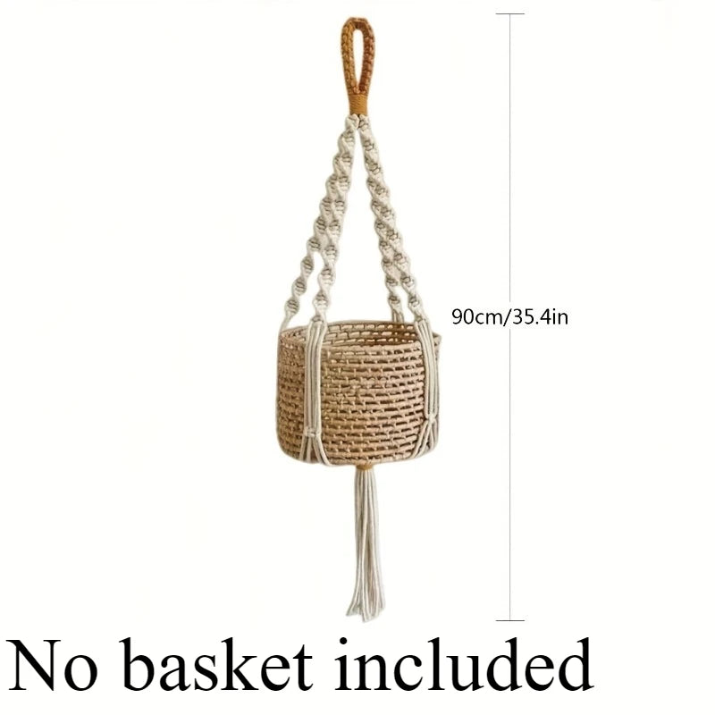 Bohemian Macrame Hanging Planter Basket Storage Net Handwoven Cotton Rope Wall Decor for Plants Garden Wall Net Bag