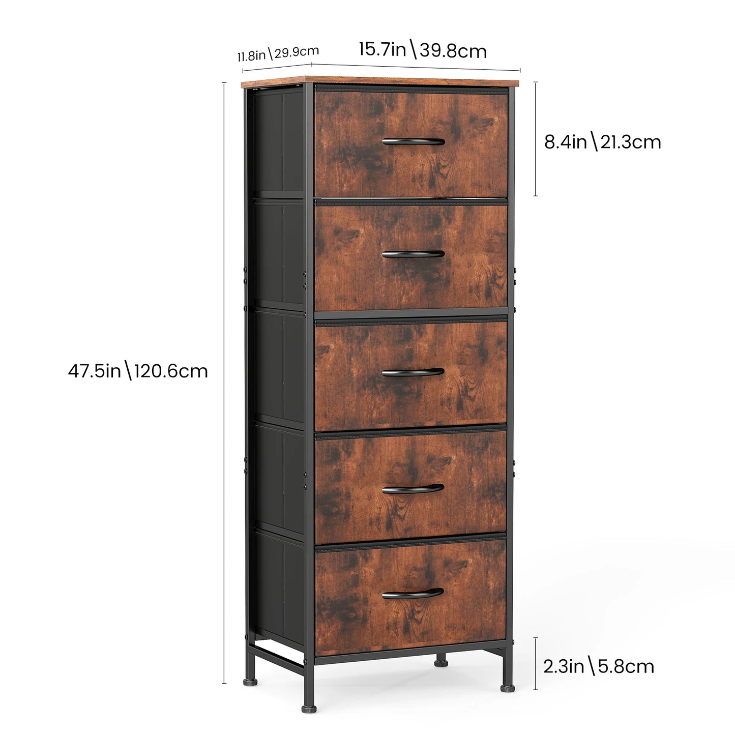 JHK 5 Fabric Drawers Cabinet For Living Room 48IN Drawers Beside Nightstand Tables Storage Closet Chest Clothes Display Of Furni