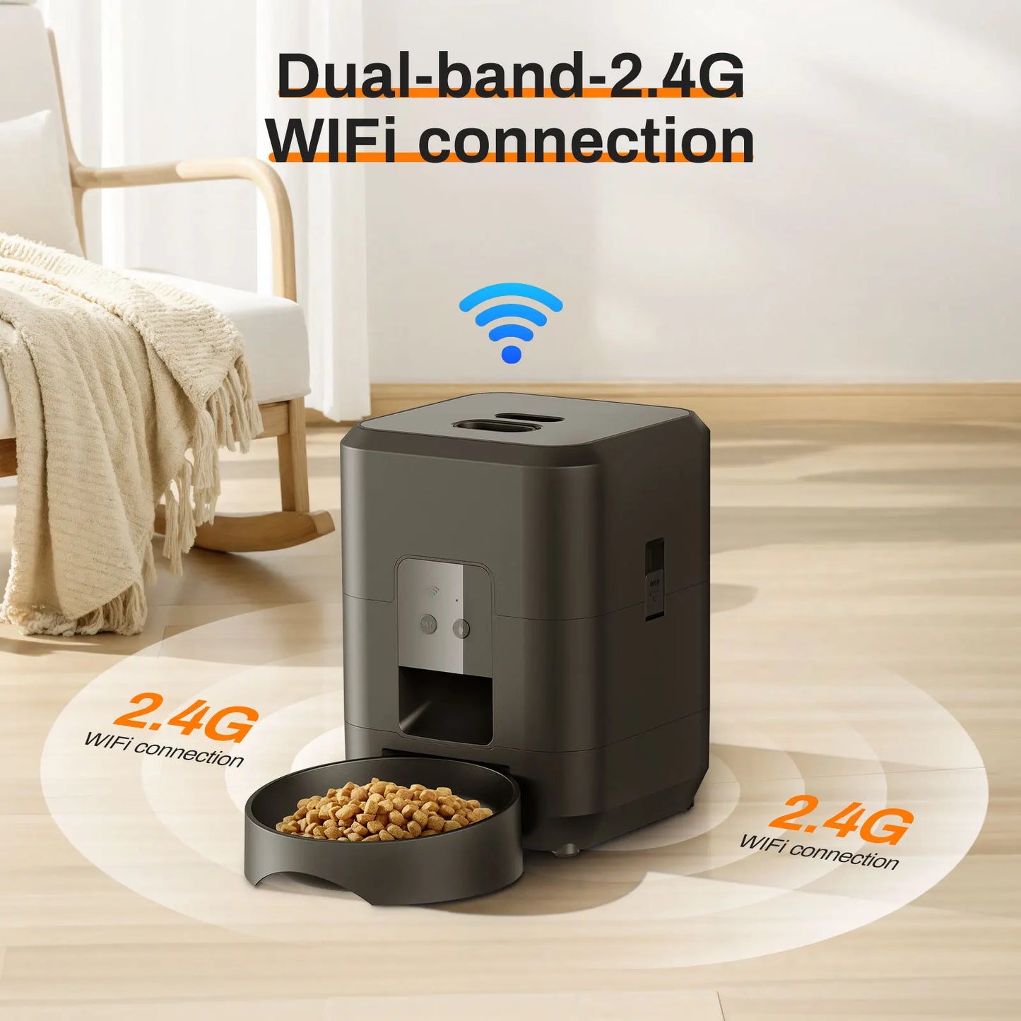 Pet feeding machine, APP controlled automatic cat feeder, cat dry food dispenser, suitable for small and medium-sized pet feeder