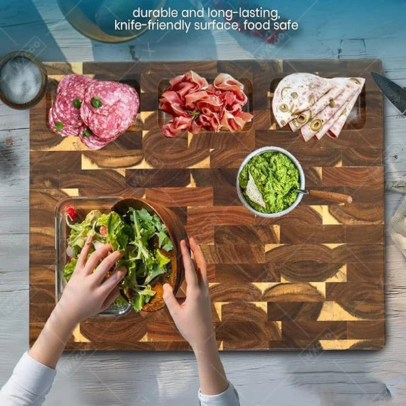 Thicken Acacia Wooden Cutting Board Kitchen Double-sided Splicing Checkerboard Solid Wood Non-slip for Cut Vegetable Fruit Board