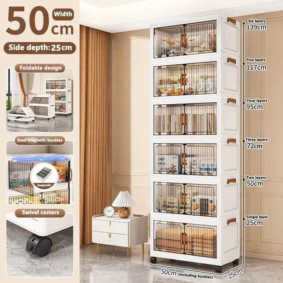 Thickened Foldable Multi-layer Storage Cabinet on Wheels – Mobile Organizer for Baby Closet, Snacks & Toys, Space-Saving Home