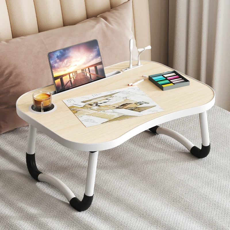 Laptop Desktop Cutlery and Laptop Bed Holder, Bedside Table Tray, Breakfast Bed Tray, Laptop Table with Cup Holder and Side Draw