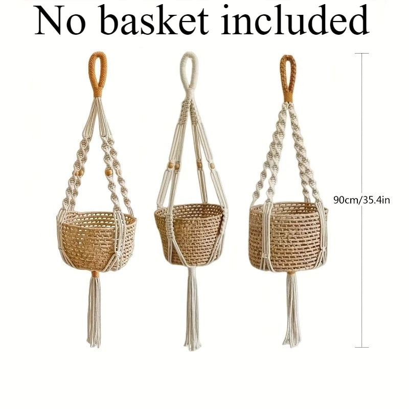 Bohemian Macrame Hanging Planter Basket Storage Net Handwoven Cotton Rope Wall Decor for Plants Garden Wall Net Bag